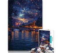Rompecabezas de 1000 Piezas Noche Estrellada sobre el río Sena para Adultos, Ideal para aliviar el estrés, Ideal para Decorar el Escritorio, 75x50cm