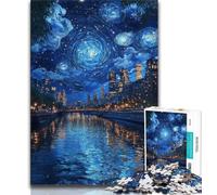 Rompecabezas de 1000 Piezas Noche Estrellada sobre el río Sena para Adultos y Adolescentes, Juguete adictivo para estimular la Inteligencia Cerebral, Ideal para decoración del hogar, 38x26cm