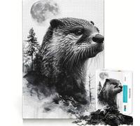 Rompecabezas de 1000 Piezas Nutria Doble Exposición Lunar para Adolescentes Rompecabezas con Efecto de Memoria, luz Relajante, Imagen para armar (50x75cm)