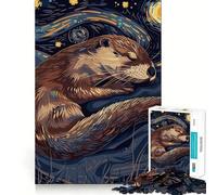 Rompecabezas de 1000 Piezas Nutria durmiendo al Estilo de La Noche Estrellada para Adultos Juguete para ejercitar la Mente Diversión compartida Arte de Corte preciso 38x26cm