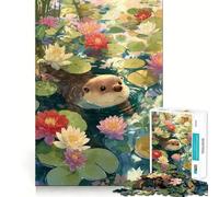 Rompecabezas de 1000 Piezas Nutria en Estanque de nenúfares para Adultos Juguete para ejercitar la Mente Tiempo Libre Diseño nítido Regalo increíble (38x26cm)