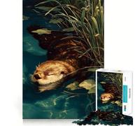Rompecabezas de 1000 Piezas Nutria Nadando en Agua con nenúfares, Ideal para Adolescentes Juguete de Habilidad para un Momento de Tranquilidad Corte preciso Regalo increíble (38x26cm)