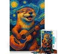 Rompecabezas de 1000 Piezas Nutria Tocando la Guitarra en la Noche Estrellada Ideal para Adolescentes estimula la Mente Disfrutar en Familia Bordes precisos Regalo Memorable