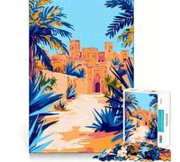 Rompecabezas de 1000 Piezas Oasis del Desierto de Marruecos,Aldea,Arte Minimalista,Ajuste, Arte,Habilidad Creativa,Juguete,Tiempo de Descanso,Juego,decoración navideña (38x26cm)
