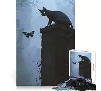 Rompecabezas de 1000 Piezas Observador de lo Desconocido Gato Negro y Mariposa para Adolescentes Juguete Que estimula la lógica y Alivia la tensión Borde de Calidad Artículo de Santa Claus (38x52cm)