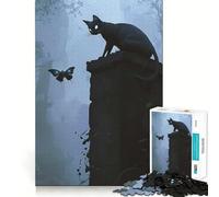 Rompecabezas de 1000 Piezas Observador de lo Desconocido Gato Negro y Mariposa para Adolescentes Juguete Que estimula la lógica y Alivia la tensión Borde de Calidad Artículo de Santa Claus (38x52cm)