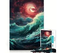 Rompecabezas de 1000 Piezas Océano,Luna,Cielo Arte de Corte preciso Diversión cognitiva Juego de Ocio Escena navideña Arte (38x26cm)