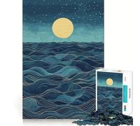 Rompecabezas de 1000 Piezas Océano Nocturno con Luna Llena para Adultos Juguete para ejercitar la Mente Arte Relajante Regalo Ideal para Festivales (38x26cm)