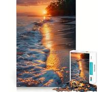Rompecabezas de 1000 Piezas Olas al Atardecer en la Playa para Adolescentes Juego de ingenio, Tiempo de Paz, 38x26cm