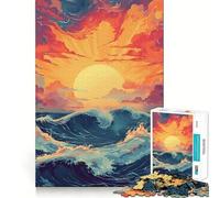 Rompecabezas de 1000 Piezas Olas del Océano al Atardecer de Japón para Adolescentes Mejora la Memoria Divertido y Relajante Bordes Afilados 50x75cm