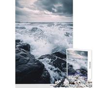 Rompecabezas de 1000 Piezas: Olas del océano rompiendo en Las Rocas decoración del hogar Juguetes Regalos de Amigo Secreto Juegos educativos interacción Entre Padres e Hijos tamaño 50x75cm