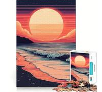 Rompecabezas de 1000 Piezas Olas en la Playa al Atardecer para Adolescentes Recuerda, Mejora, Calma, Mente Clara, Arte Coleccionable 50x75cm