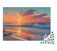 Rompecabezas de 1000 Piezas Olas en la Playa al Atardecer - Playa, Olas del océano - Adultos Mayores de 12 años - Juego Educativo - Hermoso desafío Decorativo - Alta dificultad - de - 52 x 38 cm
