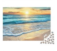 Rompecabezas de 1000 Piezas Olas en la Playa al Atardecer y Olas en la Costa al Amanecer para Adultos de 12 años en adelante. Juegos educativos, decoración del hogar, 52 x 38 cm