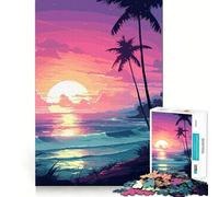 Rompecabezas de 1000 Piezas,Olas Retro Hawaianas,píxeles,Ajuste, Arte,Habilidad Creativa,Juguete,Tiempo de Descanso,Juego,decoración navideña (38x26cm)