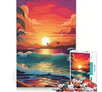 Rompecabezas de 1000 Piezas: Olas rompiendo al Atardecer, Juguetes antiestrés para la diversión Familiar, con Piezas de Formas aleatorias Que encajan Perfectamente 38x52cm