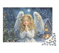 Rompecabezas de 1000 Piezas Oración del Ángel de Navidad: Niño Ángel Rezando en una Noche de Nieve. Juego Educativo para Adultos. Hermoso desafío de decoración. cumpleaños 70x50cm.