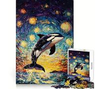 Rompecabezas de 1000 Piezas Orca bajo el Cielo Estrellado para Adultos Juguete Inteligente para el hogar Decoración de Pared con Corte preciso (38x26cm)