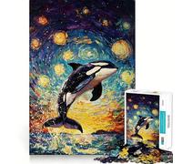 Rompecabezas de 1000 Piezas Orca bajo el Cielo Estrellado para Adultos Juguete Inteligente para el hogar Decoración de Pared con Corte preciso (38x26cm)