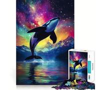 Rompecabezas de 1000 Piezas Orca Saltando en Aguas cósmicas Juguete cognitivo para Adultos Ideal para Crear vínculos afectivos Navidad (38x52cm)