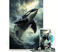 Rompecabezas de 1000 Piezas Orca Saltando en la tormenta para Adolescentes Refuerza la Memoria Tiempo de Paz Regalo clásico (50x75cm)