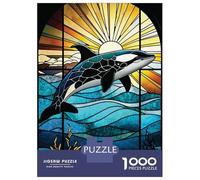 Rompecabezas De 1000 Piezas Orca Stained Glass Rompecabezas para Adultos Juego Familiar Decoración Perfecta Cumpleaños Y Navidad 52x38cm/1000pcs