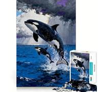 Rompecabezas de 1000 Piezas Orcas Saltando del océano para Adultos, Juguete para ejercitar la Mente, Ideal para Jugar en Interiores Obra de Arte de Corte preciso (38x26cm)