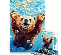 Rompecabezas de 1000 Piezas Oso bajo el Agua con Burbujas Arte de Corte preciso Juego Creativo para ejercitar la Mente Juego fácil Decoración navideña (38x26cm)