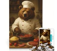 Rompecabezas de 1000 Piezas Oso Chef Cocinando Salsa de Tomate, Juguete Educativo, Interesante para Reducir el Estrés, Fortalecer el Amor Entre Parejas 38x52cm