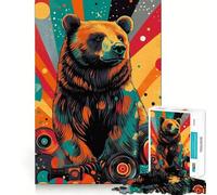 Rompecabezas de 1000 Piezas Oso con Discos de Vinilo,Corte Exacto,Juego de lógica,Juego Relajante, (38x26cm)