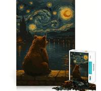 Rompecabezas de 1000 Piezas Oso contemplando una Noche Estrellada Juego de Bordes Desarrolla la Mente Juego Lento Divertido Regalo de cumpleaños (38x26cm)