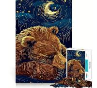Rompecabezas de 1000 Piezas Oso durmiendo bajo una Noche Estrellada para Adultos Juguete de lógica Mental Alivia la tensión Corte Firme 38x52cm