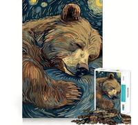 Rompecabezas de 1000 Piezas Oso durmiendo en la Noche Estrellada para Adolescentes Ideal para Relajarse y desconectar Obra de Arte 50x75cm