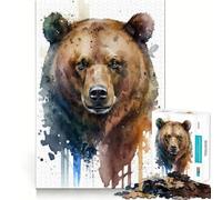 Rompecabezas de 1000 Piezas Oso en Acuarela Bordes Juego Inteligente Desafío Divertido Juego Lento Divertido Regalo de cumpleaños (50x75cm)