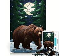 Rompecabezas de 1000 Piezas Oso en Bosque Invernal Vidriera con articulaciones afiladas Juego de lógica Juego de Mesa Acogedor Divertido (38x26cm)