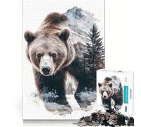 Rompecabezas de 1000 Piezas Oso en montañas Nevadas Corte preciso Juego Divertido para Pensar Tiempo Libre Diversión Arte navideño para el hogar (50x75cm)