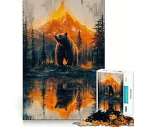 Rompecabezas de 1000 Piezas Oso en Paisaje de montaña Reflejo Bordes Juego Inteligente Desafío Divertido Juego Lento Divertido Regalo de cumpleaños (38x52cm)