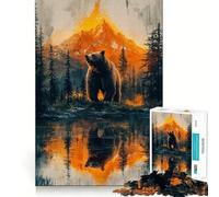 Rompecabezas de 1000 Piezas Oso en Paisaje de montaña,Reflejo,Corte Exacto,Juego de lógica,Juego Relajante, (50x75cm)