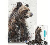 Rompecabezas de 1000 Piezas - Oso en Tinta salpicada Corte Suave Juego cognitivo Regalo Ideal para Momentos de Juego relajantes Juego de cumpleaños (50x75cm)