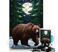 Rompecabezas de 1000 Piezas Oso en un Bosque Invernal,vidriera,Bordes Lisos,Juego para desarrollar la Mente,diversión,Momento Acogedor,Regalo de cumpleaños para Aficionados (38x52cm)