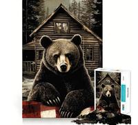 Rompecabezas de 1000 Piezas Oso Frente a una cabaña,Corte sin Costuras,Juego Mental,Regalo,Juego Casual,Navidad,decoración del hogar (50x75cm)