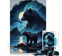 Rompecabezas de 1000 Piezas Oso Junto al Lago bajo la luz de la Luna Juego de lógica de Corte Exacto Juego Relajante Arte (38x52cm)