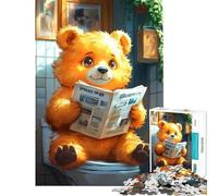 Rompecabezas de 1000 Piezas Oso Leyendo el periódico en el Inodoro Divertido Ejercicio para el Cerebro Actividades Familiares Juego práctico para Mayores de 14 años Juego de Rompecabezas Incluido