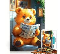 Rompecabezas de 1000 Piezas Oso Leyendo el periódico en el Inodoro Divertido Juego de decoración para el Cuidado Personal Juego para concentrarse y Relajarse Regalo de cumpleaños (50x75cm)