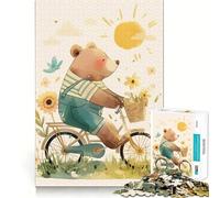 Rompecabezas de 1000 Piezas Oso Montando en Bicicleta Corte preciso Divertido Juego de ingenio Tiempo Libre Divertido Arte navideño para el hogar (38x26cm)