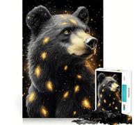 Rompecabezas de 1000 Piezas Oso Negro con Brillo Dorado Animal Bordes Lisos Juego de Habilidad Mental Diversión Tiempo Acogedor Regalo de cumpleaños Pasatiempo (50x75cm)