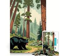 Rompecabezas de 1000 Piezas Oso Negro en Bosque de secuoyas Bordes Bien definidos Juguete para Entrenar el Pensamiento Divertido Juego de cumpleaños Regalo Ideal (38x52cm)