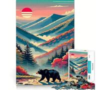 Rompecabezas de 1000 Piezas Oso Negro en Valle de montaña Bordes Lisos Juego de Habilidad Mental Diversión Tiempo Acogedor Juego Regalo de cumpleaños Pasatiempo (50x75cm)