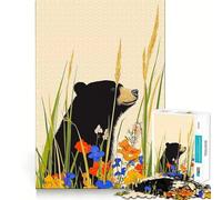 Rompecabezas de 1000 Piezas Oso Negro Entre Flores Silvestres Arte de Corte Exacto Juguete para desarrollar la Capacidad cognitiva Tiempo de Juego Tranquilo Regalo de cumpleaños (38x26cm)