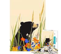 Rompecabezas de 1000 piezas Oso negro entre flores silvestres Juegos educativos para un desafío de juego educativo Juguete ideal para regalar y pasar el tiempo en casa durante las vacaciones (38x26cm)